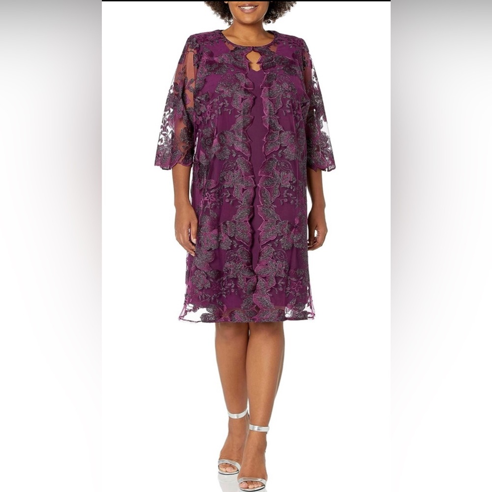 Alex Evenings Women's Midi Scoop Neck Shift Dress with Jacket 16